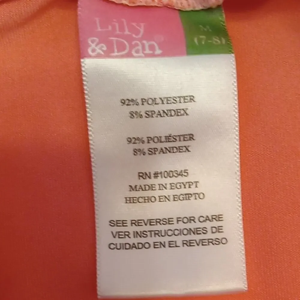 Lily & Dan Girl's Size Medium Orange Swim Top with Gold Pineapple. Bight, Summer